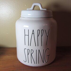 rae dunn happy spring ceramic jar container with lid (W3871)